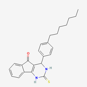 molecular formula C24H26N2OS B2969130 4-(4-heptylphenyl)-2-thioxo-1,2,3,4-tetrahydro-5H-indeno[1,2-d]pyrimidin-5-one CAS No. 439108-71-1
