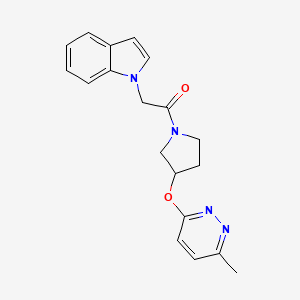 molecular formula C19H20N4O2 B2969136 2-(1H-indol-1-yl)-1-(3-((6-methylpyridazin-3-yl)oxy)pyrrolidin-1-yl)ethanone CAS No. 2034210-23-4