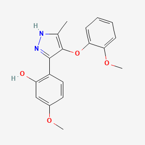 molecular formula C18H18N2O4 B2969138 5-methoxy-2-(4-(2-methoxyphenoxy)-5-methyl-1H-pyrazol-3-yl)phenol CAS No. 879569-32-1