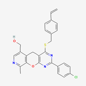 molecular formula C27H22ClN3O2S B2969149 [5-(4-Chlorophenyl)-7-{[(4-ethenylphenyl)methyl]sulfanyl}-14-methyl-2-oxa-4,6,13-triazatricyclo[8.4.0.0^{3,8}]tetradeca-1(10),3(8),4,6,11,13-hexaen-11-yl]methanol CAS No. 892417-60-6