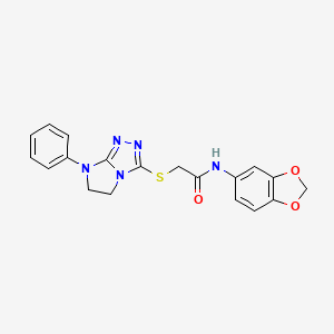 molecular formula C19H17N5O3S B2969150 N-(benzo[d][1,3]dioxol-5-yl)-2-((7-phenyl-6,7-dihydro-5H-imidazo[2,1-c][1,2,4]triazol-3-yl)thio)acetamide CAS No. 921881-47-2