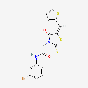 molecular formula C16H11BrN2O2S3 B2969156 N-(3-bromophenyl)-2-[(5E)-4-oxo-2-sulfanylidene-5-(thiophen-2-ylmethylidene)-1,3-thiazolidin-3-yl]acetamide CAS No. 637318-49-1