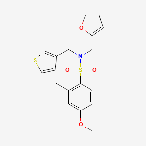 molecular formula C18H19NO4S2 B2969160 N-(furan-2-ylmethyl)-4-methoxy-2-methyl-N-(thiophen-3-ylmethyl)benzenesulfonamide CAS No. 1226456-12-7