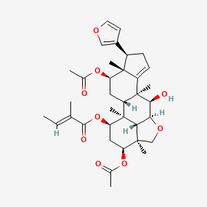 molecular formula C35H46O9 B2969172 [(1S,2S,4R,5R,6R,10S,11R,12S,15S,16S,18R,19S)-4,16-Diacetyloxy-6-(furan-3-yl)-11-hydroxy-1,5,10,15-tetramethyl-13-oxapentacyclo[10.6.1.02,10.05,9.015,19]nonadec-8-en-18-yl] (E)-2-methylbut-2-enoate CAS No. 117842-13-4