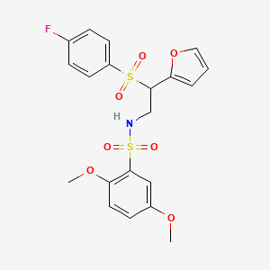 molecular formula C20H20FNO7S2 B2969173 N-[2-(4-fluorobenzenesulfonyl)-2-(furan-2-yl)ethyl]-2,5-dimethoxybenzene-1-sulfonamide CAS No. 896328-42-0