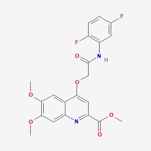 molecular formula C21H18F2N2O6 B2969183 甲酯-4-{[(2,5-二氟苯基)羰胺]甲氧基}-6,7-二甲氧基喹啉-2-羧酸酯 CAS No. 1359416-74-2