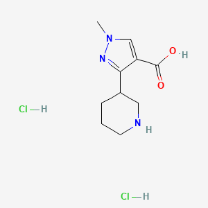 molecular formula C10H17Cl2N3O2 B2969189 1-methyl-3-(piperidin-3-yl)-1H-pyrazole-4-carboxylic acid dihydrochloride CAS No. 1808843-57-3