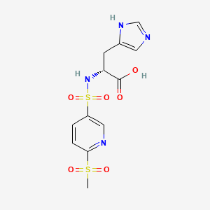 molecular formula C12H14N4O6S2 B2969193 (2R)-3-(1H-Imidazol-5-yl)-2-[(6-methylsulfonylpyridin-3-yl)sulfonylamino]propanoic acid CAS No. 2248522-60-1