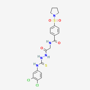 molecular formula C20H21Cl2N5O4S2 B2969203 N-[2-[2-[(3,4-dichlorophenyl)carbamothioyl]hydrazinyl]-2-oxoethyl]-4-pyrrolidin-1-ylsulfonylbenzamide CAS No. 392247-35-7