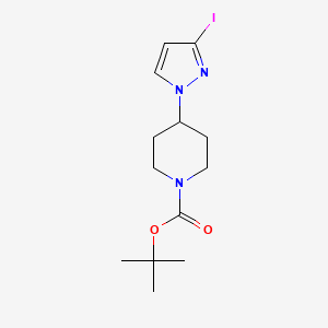molecular formula C13H20IN3O2 B2969207 1-Piperidinecarboxylic acid, 4-(3-iodo-1H-pyrazol-1-yl)-, 1,1-dimethylethyl ester CAS No. 877401-19-9
