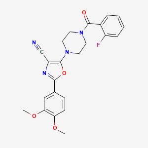 molecular formula C23H21FN4O4 B2969213 2-(3,4-Dimethoxyphenyl)-5-(4-(2-fluorobenzoyl)piperazin-1-yl)oxazole-4-carbonitrile CAS No. 903205-59-4