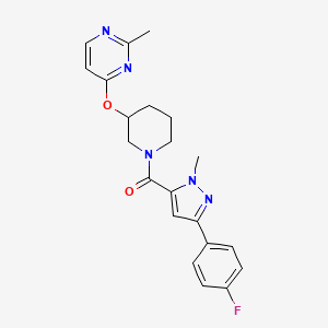 molecular formula C21H22FN5O2 B2969220 (3-(4-氟苯基)-1-甲基-1H-吡唑-5-基)(3-((2-甲基嘧啶-4-基)氧基)哌啶-1-基)甲酮 CAS No. 2034560-81-9