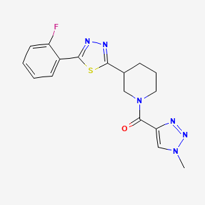 molecular formula C17H17FN6OS B2969223 (3-(5-(2-fluorophenyl)-1,3,4-thiadiazol-2-yl)piperidin-1-yl)(1-methyl-1H-1,2,3-triazol-4-yl)methanone CAS No. 1351609-47-6