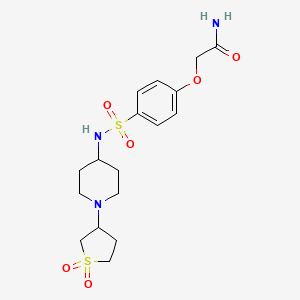 molecular formula C17H25N3O6S2 B2969247 2-(4-(N-(1-(1,1-dioxidotetrahydrothiophen-3-yl)piperidin-4-yl)sulfamoyl)phenoxy)acetamide CAS No. 2034308-61-5