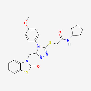 molecular formula C24H25N5O3S2 B2969258 N-环戊基-2-((4-(4-甲氧基苯基)-5-((2-氧代苯并[d]噻唑-3(2H)-基)甲基)-4H-1,2,4-三唑-3-基)硫)乙酰胺 CAS No. 862829-51-4