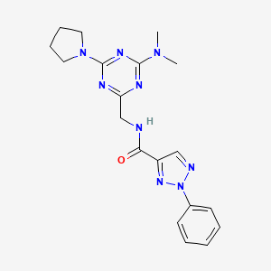 molecular formula C19H23N9O B2969261 N-((4-(二甲氨基)-6-(吡咯烷-1-基)-1,3,5-三嗪-2-基)甲基)-2-苯基-2H-1,2,3-三唑-4-甲酰胺 CAS No. 2034519-92-9