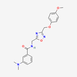 molecular formula C20H22N4O4 B2969262 3-(dimethylamino)-N-((3-((4-methoxyphenoxy)methyl)-1,2,4-oxadiazol-5-yl)methyl)benzamide CAS No. 1251610-88-4