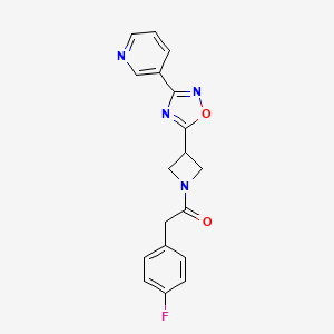 molecular formula C18H15FN4O2 B2969267 2-(4-Fluorophenyl)-1-(3-(3-(pyridin-3-yl)-1,2,4-oxadiazol-5-yl)azetidin-1-yl)ethanone CAS No. 1331265-88-3