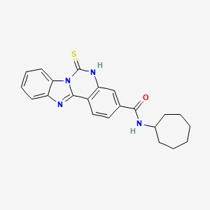 molecular formula C22H22N4OS B2969269 N-环庚基-6-硫代亚甲基-5H-苯并咪唑并[1,2-c]喹唑啉-3-甲酰胺 CAS No. 443348-29-6