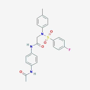 molecular formula C23H22FN3O4S B296927 N-[4-(acetylamino)phenyl]-2-{[(4-fluorophenyl)sulfonyl]-4-methylanilino}acetamide 