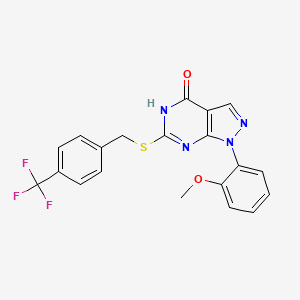 molecular formula C20H15F3N4O2S B2969274 1-(2-甲氧基苯基)-6-((4-(三氟甲基)苄基)硫代)-1H-吡唑并[3,4-d]嘧啶-4(5H)-酮 CAS No. 921502-20-7