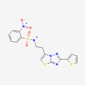 molecular formula C16H13N5O4S3 B2969284 2-nitro-N-(2-(2-(thiophen-2-yl)thiazolo[3,2-b][1,2,4]triazol-6-yl)ethyl)benzenesulfonamide CAS No. 941999-69-5