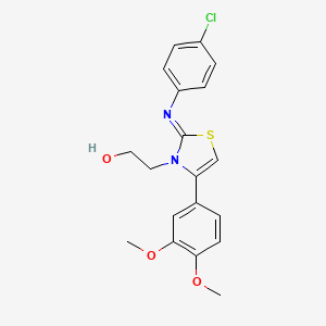 molecular formula C19H19ClN2O3S B2969285 (Z)-2-(2-((4-chlorophenyl)imino)-4-(3,4-dimethoxyphenyl)thiazol-3(2H)-yl)ethanol CAS No. 928199-25-1