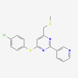 molecular formula C17H14ClN3S2 B2969286 4-Chlorophenyl 6-[(methylsulfanyl)methyl]-2-(3-pyridinyl)-4-pyrimidinyl sulfide CAS No. 338967-76-3
