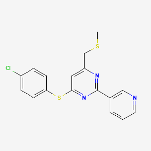 molecular formula C17H14ClN3S2 B2969286 4-氯苯基6-[(甲硫基)甲基]-2-(3-吡啶基)-4-嘧啶硫醚 CAS No. 338967-76-3