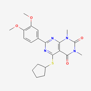molecular formula C21H24N4O4S B2969299 5-(cyclopentylthio)-7-(3,4-dimethoxyphenyl)-1,3-dimethylpyrimido[4,5-d]pyrimidine-2,4(1H,3H)-dione CAS No. 872842-66-5