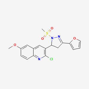molecular formula C18H16ClN3O4S B2969302 2-chloro-3-(3-(furan-2-yl)-1-(methylsulfonyl)-4,5-dihydro-1H-pyrazol-5-yl)-6-methoxyquinoline CAS No. 796881-45-3
