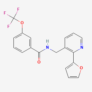 molecular formula C18H13F3N2O3 B2969315 N-((2-(furan-2-yl)pyridin-3-yl)methyl)-3-(trifluoromethoxy)benzamide CAS No. 2034441-70-6