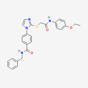 molecular formula C27H26N4O3S B2969316 N-苄基-4-(2-((2-((4-乙氧基苯基)氨基)-2-氧代乙基)硫)-1H-咪唑-1-基)苯甲酰胺 CAS No. 1226446-95-2