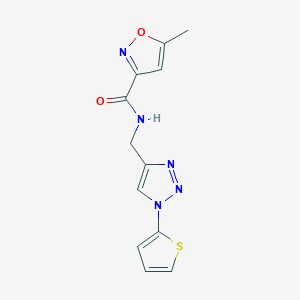 molecular formula C12H11N5O2S B2969317 5-methyl-N-((1-(thiophen-2-yl)-1H-1,2,3-triazol-4-yl)methyl)isoxazole-3-carboxamide CAS No. 2034560-29-5
