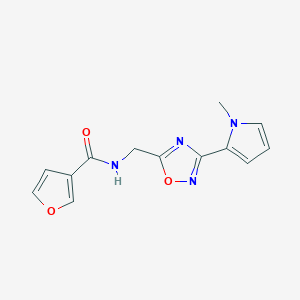 molecular formula C13H12N4O3 B2969328 N-((3-(1-甲基-1H-吡咯-2-基)-1,2,4-恶二唑-5-基)甲基)呋喃-3-甲酰胺 CAS No. 2034408-74-5