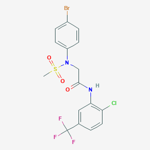 molecular formula C16H13BrClF3N2O3S B296933 2-[4-bromo(methylsulfonyl)anilino]-N-[2-chloro-5-(trifluoromethyl)phenyl]acetamide 