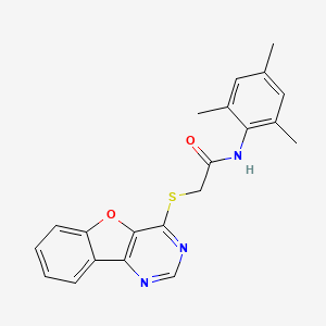 molecular formula C21H19N3O2S B2969349 2-(benzofuro[3,2-d]pyrimidin-4-ylthio)-N-mesitylacetamide CAS No. 851130-42-2