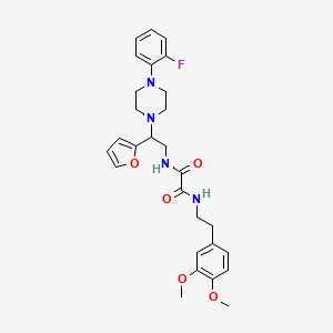 molecular formula C28H33FN4O5 B2969352 N1-(3,4-二甲氧基苯乙基)-N2-(2-(4-(2-氟苯基)哌嗪-1-基)-2-(呋喃-2-基)乙基)草酰胺 CAS No. 877632-91-2