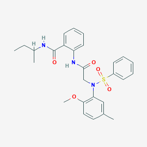 molecular formula C27H31N3O5S B296937 N-(sec-butyl)-2-({[2-methoxy-5-methyl(phenylsulfonyl)anilino]acetyl}amino)benzamide 