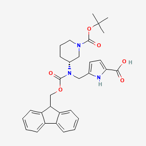 molecular formula C31H35N3O6 B2969370 5-[[9H-Fluoren-9-ylmethoxycarbonyl-[(3R)-1-[(2-methylpropan-2-yl)oxycarbonyl]piperidin-3-yl]amino]methyl]-1H-pyrrole-2-carboxylic acid CAS No. 2137095-89-5