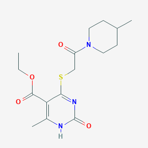 molecular formula C16H23N3O4S B2969380 6-甲基-4-[2-(4-甲基哌啶-1-基)-2-氧代乙基]硫代基-2-氧代-1H-嘧啶-5-甲酸乙酯 CAS No. 946253-04-9