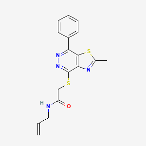 molecular formula C17H16N4OS2 B2969387 N-烯丙基-2-((2-甲基-7-苯基噻唑并[4,5-d]嘧啶-4-基)硫代)乙酰胺 CAS No. 946228-62-2