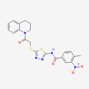 molecular formula C21H19N5O4S2 B2969407 N-(5-((2-(3,4-dihydroquinolin-1(2H)-yl)-2-oxoethyl)thio)-1,3,4-thiadiazol-2-yl)-4-methyl-3-nitrobenzamide CAS No. 389072-85-9