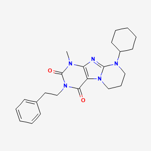 molecular formula C23H29N5O2 B2969421 9-环己基-1-甲基-3-苯乙基-6,7,8,9-四氢嘧啶并[2,1-f]嘌呤-2,4(1H,3H)-二酮 CAS No. 876151-27-8