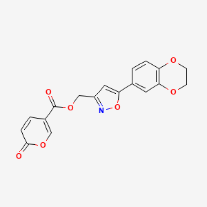 molecular formula C18H13NO7 B2969436 (5-(2,3-dihydrobenzo[b][1,4]dioxin-6-yl)isoxazol-3-yl)methyl 2-oxo-2H-pyran-5-carboxylate CAS No. 1203387-76-1