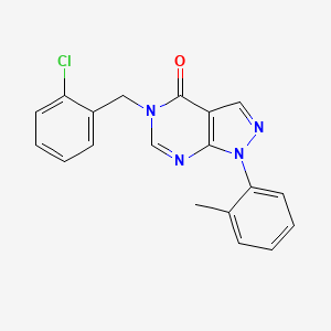 molecular formula C19H15ClN4O B2969438 5-[(2-氯苯基)甲基]-1-(2-甲基苯基)吡唑并[3,4-d]嘧啶-4-酮 CAS No. 895014-70-7