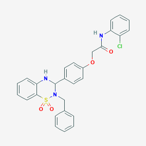 molecular formula C28H24ClN3O4S B296944 2-[4-(2-benzyl-1,1-dioxido-3,4-dihydro-2H-1,2,4-benzothiadiazin-3-yl)phenoxy]-N-(2-chlorophenyl)acetamide 
