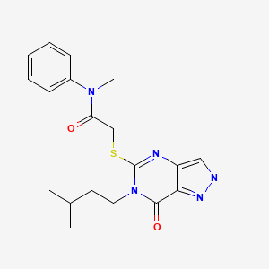molecular formula C20H25N5O2S B2969447 2-((6-isopentyl-2-methyl-7-oxo-6,7-dihydro-2H-pyrazolo[4,3-d]pyrimidin-5-yl)thio)-N-methyl-N-phenylacetamide CAS No. 2319835-81-7