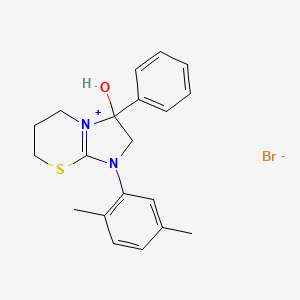 molecular formula C20H23BrN2OS B2969449 1-(2,5-dimethylphenyl)-3-hydroxy-3-phenyl-3,5,6,7-tetrahydro-2H-imidazo[2,1-b][1,3]thiazin-1-ium bromide CAS No. 1107547-78-3