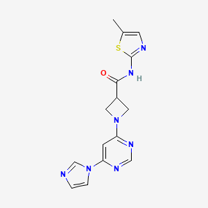 molecular formula C15H15N7OS B2969450 1-(6-(1H-imidazol-1-yl)pyrimidin-4-yl)-N-(5-methylthiazol-2-yl)azetidine-3-carboxamide CAS No. 2034366-50-0